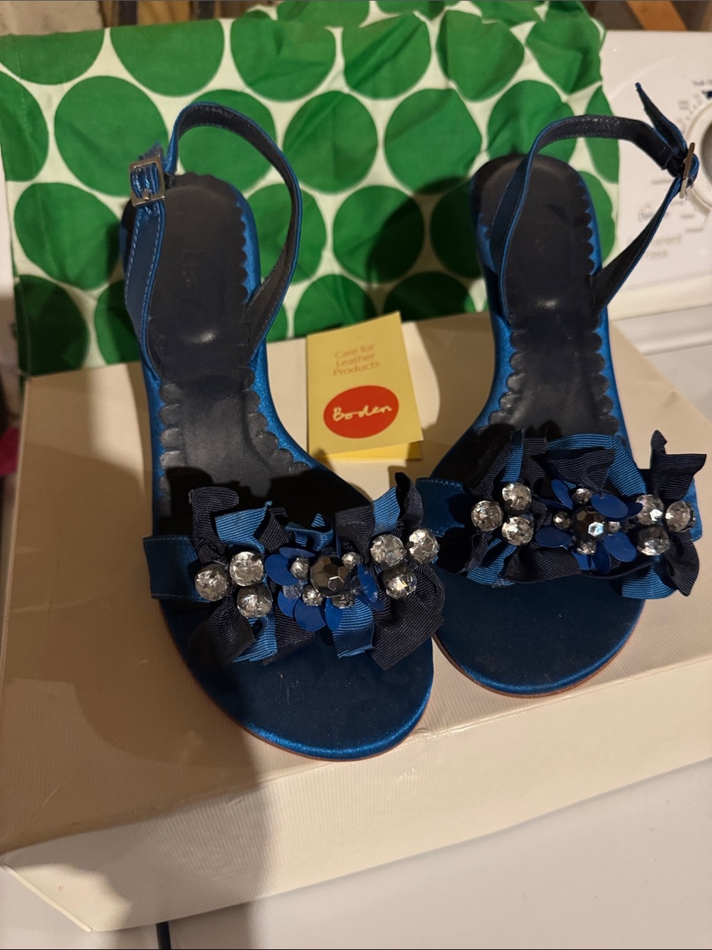 Boden Navy Blue Embellished Satin Slingback Heels size 40